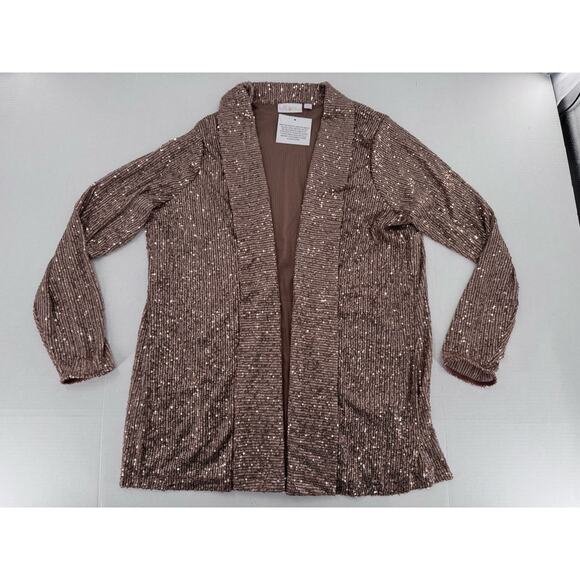 Belle by Kim Gravel Sweaters - Belle By Kim Gravel Sequin Cardigan Sz XL Duster Party Festive Glam Beige Artsy